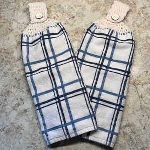 2 Hanging Kitchen Hand Towels / Plaid / Blue / Cooking / Handmade / Cleaning
